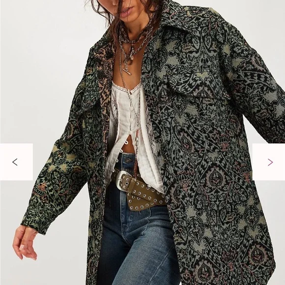 Free People We The Free Tapestry Fog Jacquard Shirt Jacket XS Boho Oversized - Picture 2 of 12